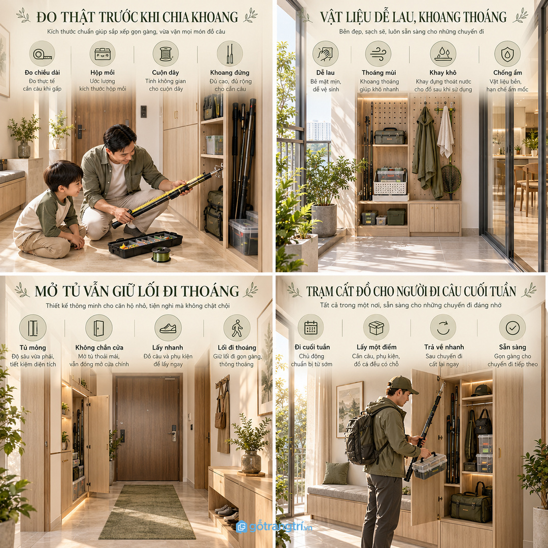 Vật liệu dễ lau và khoang thoáng giúp đồ đi câu về sạch hơn