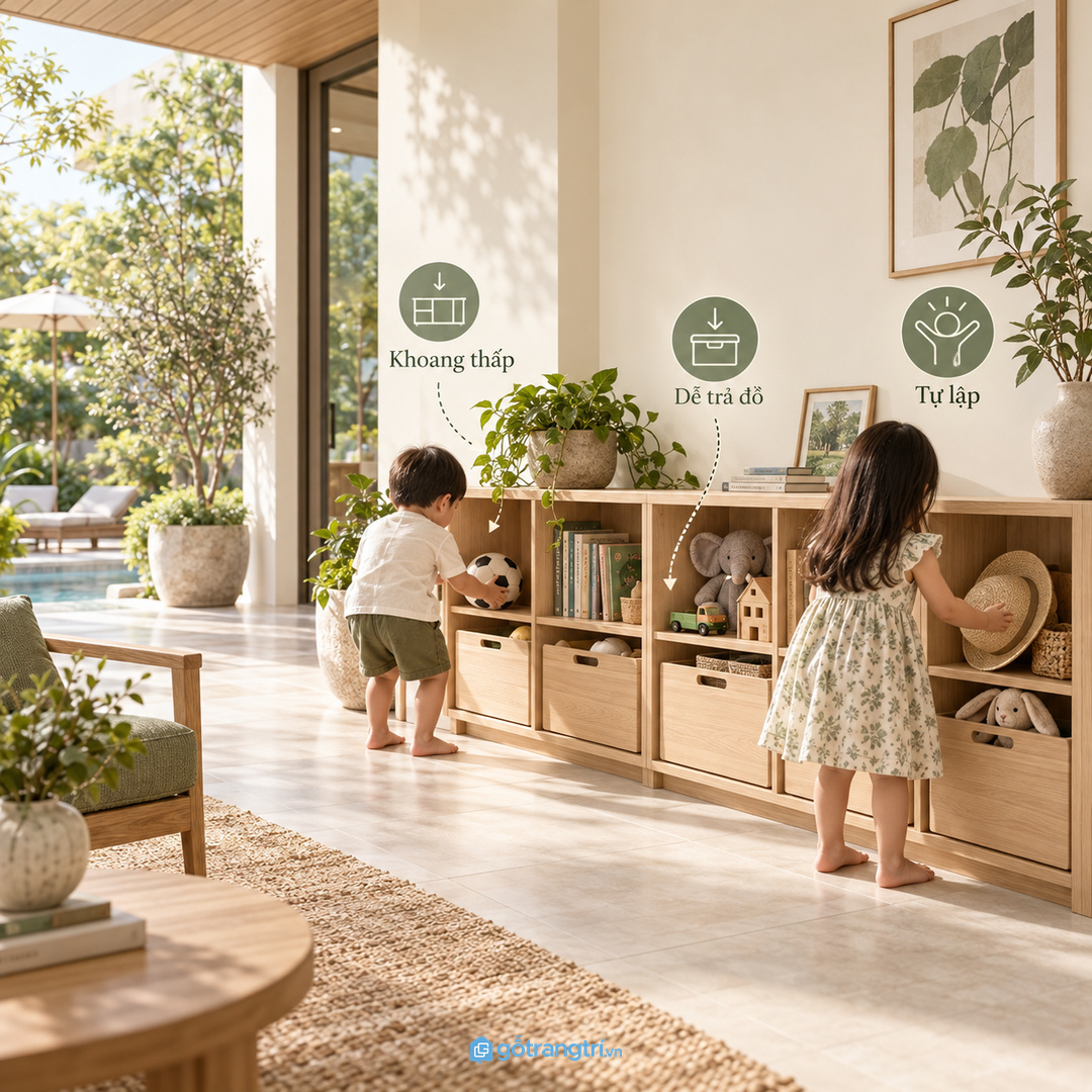 Khoang thấp giúp trẻ tự lấy và tự trả đồ sau khi chơi