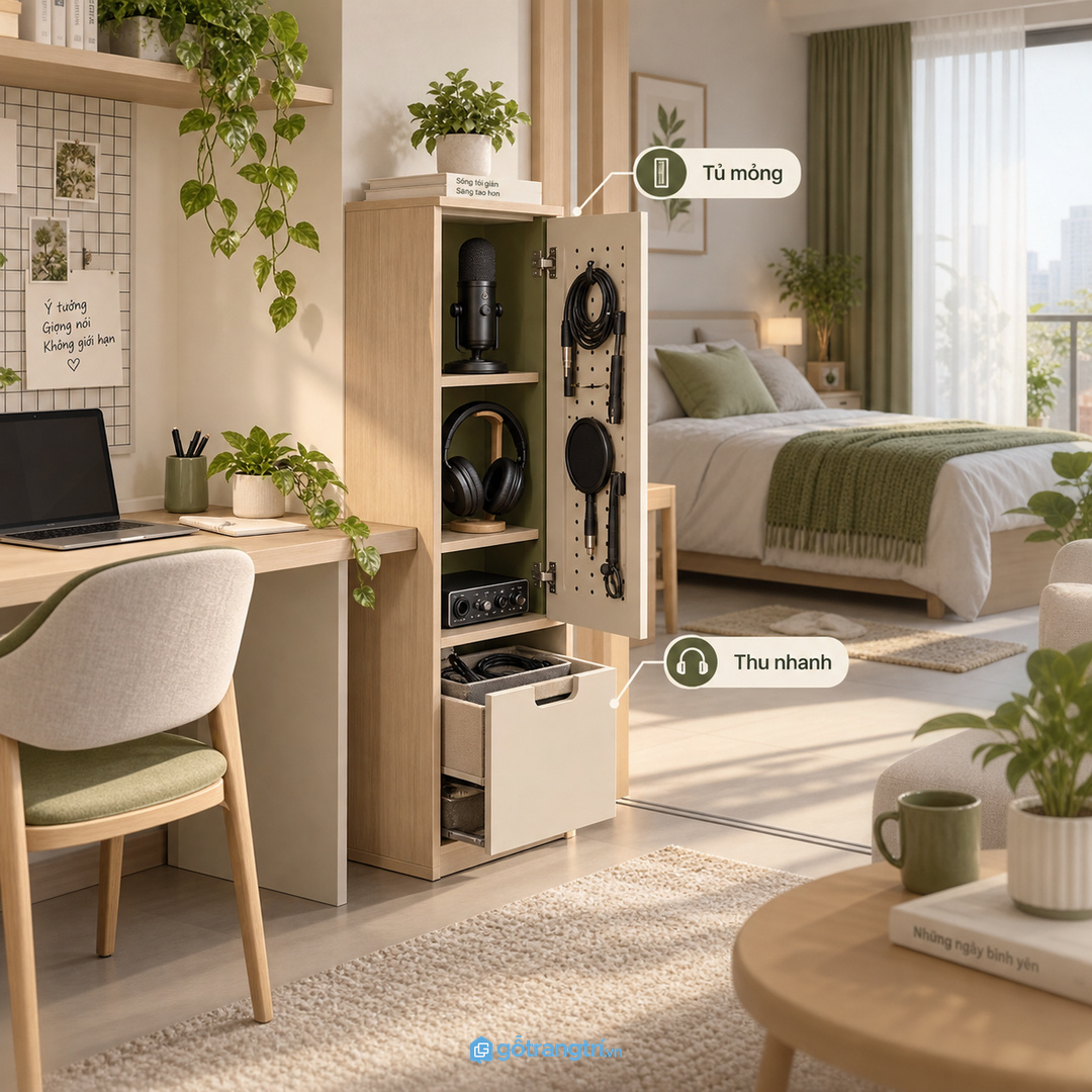 Chia khoang đứng hộc dây khay nhỏ giúp đồ podcast dễ lấy hơn
