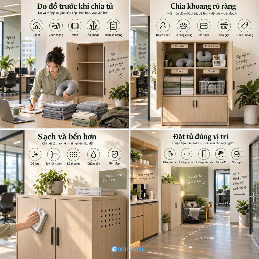 Chia khoang theo gối chăn khăn áo khoác túi cá nhân và đồ dùng chung