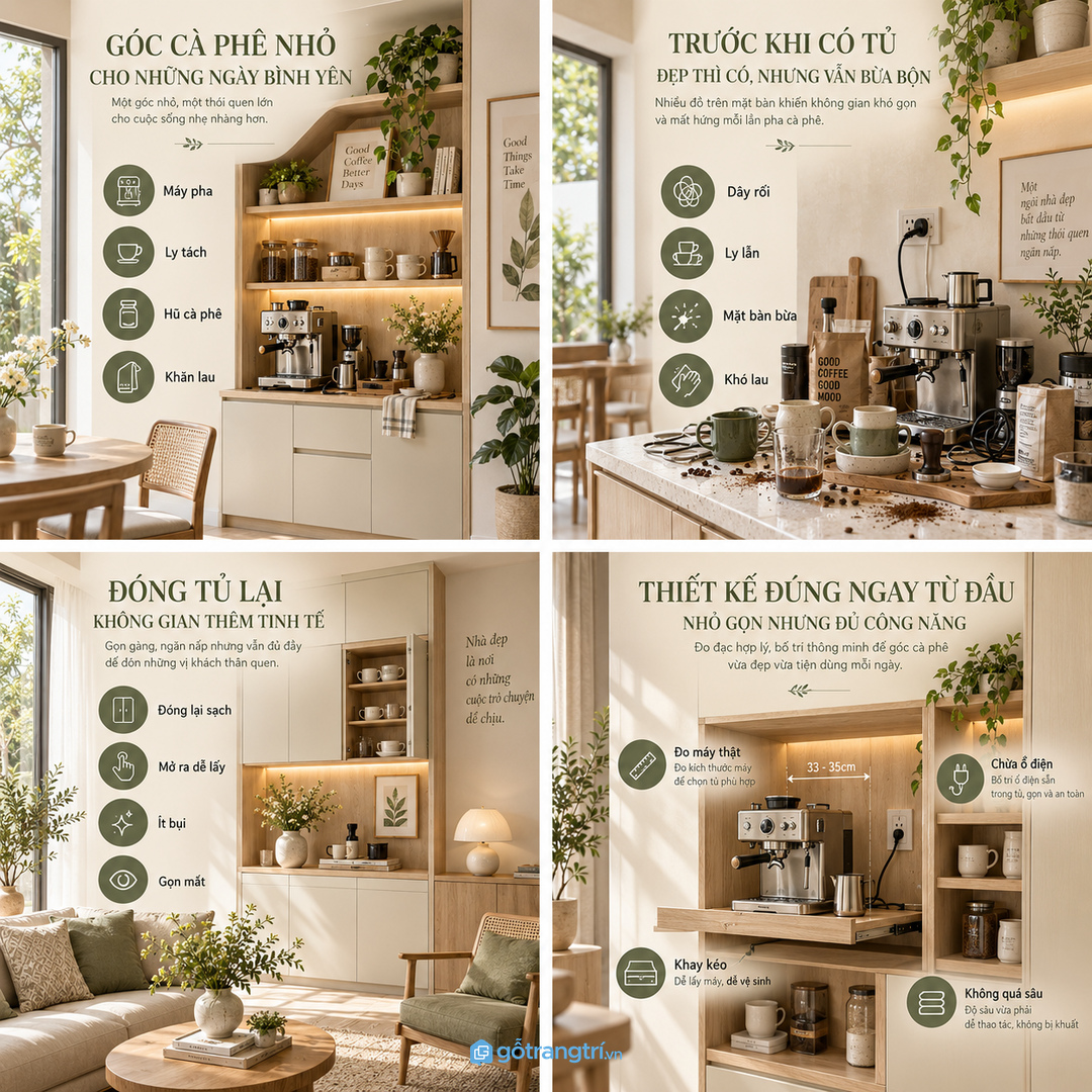 Khoang nhỏ cho ly tách, capsule, giấy lọc, thìa khuấy và khăn lau