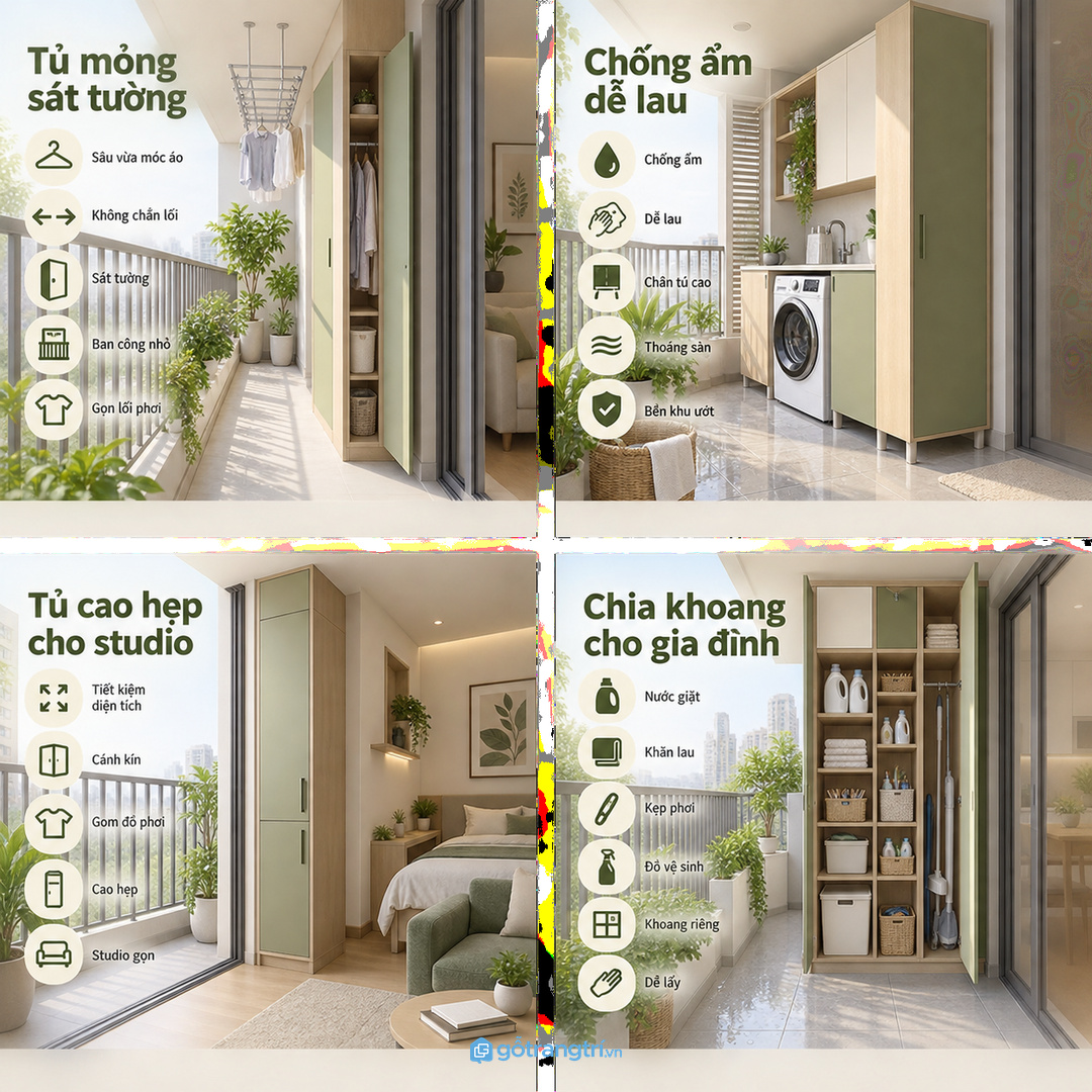 Vật liệu chống ẩm và chân tủ nâng nhẹ giúp khu giặt phơi dễ lau hơn