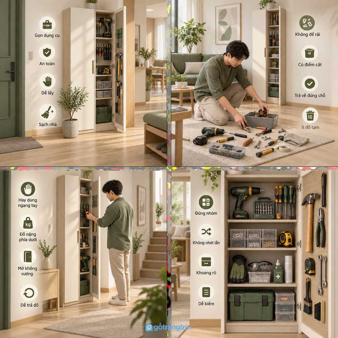 Chia khoang theo máy khoan tua vít thước dây vít nở và đồ bảo hộ