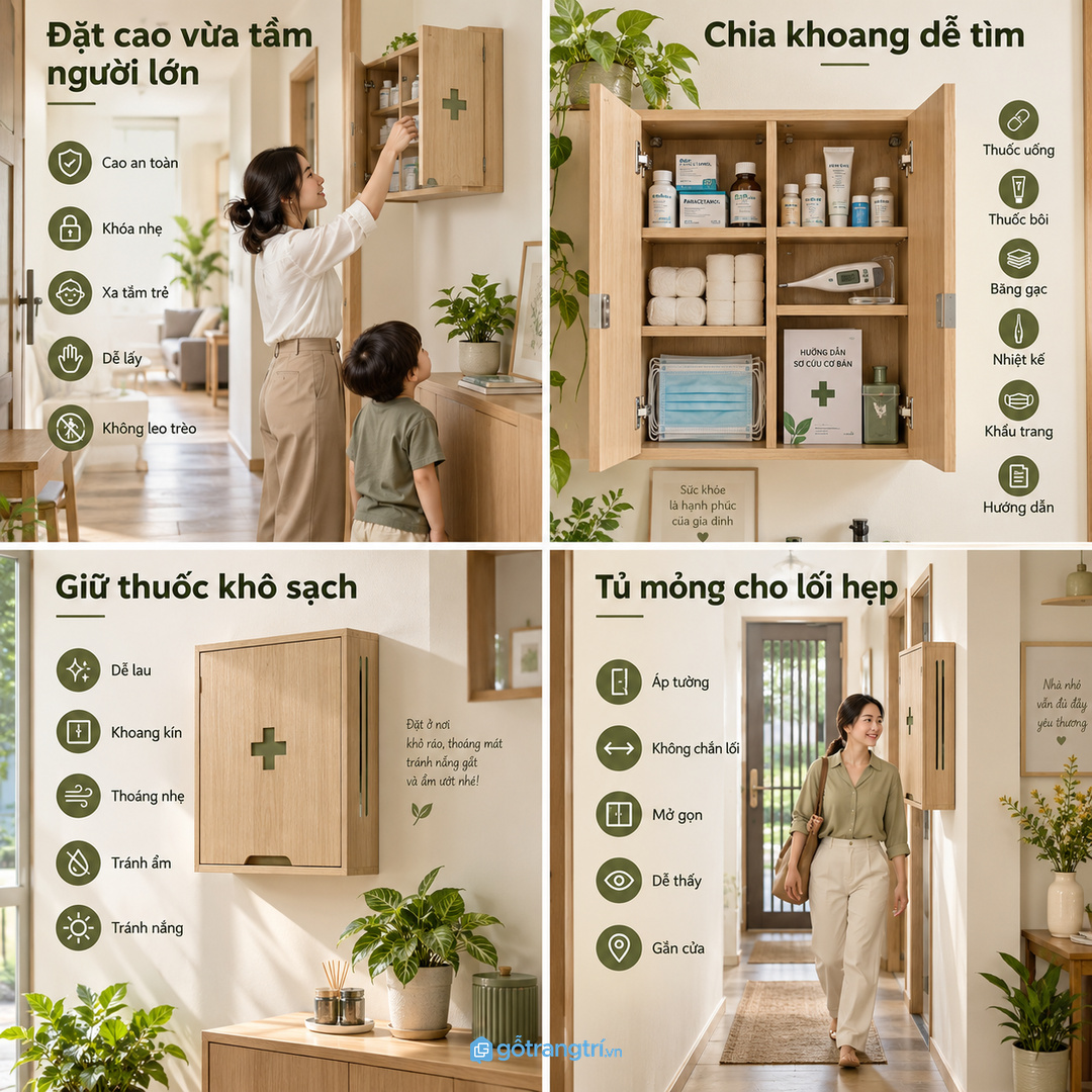 Chia khoang theo từng người: sổ khám, bảo hiểm, đơn thuốc, xét nghiệm và giấy hẹn