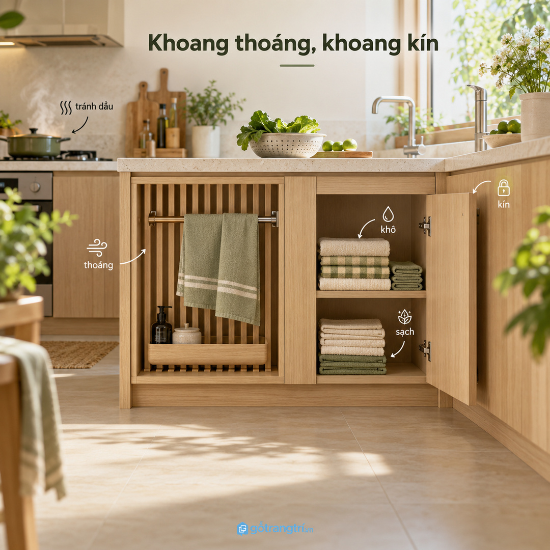 Khoang khăn nên có phần thoáng cho khăn đang dùng và phần kín cho khăn sạch