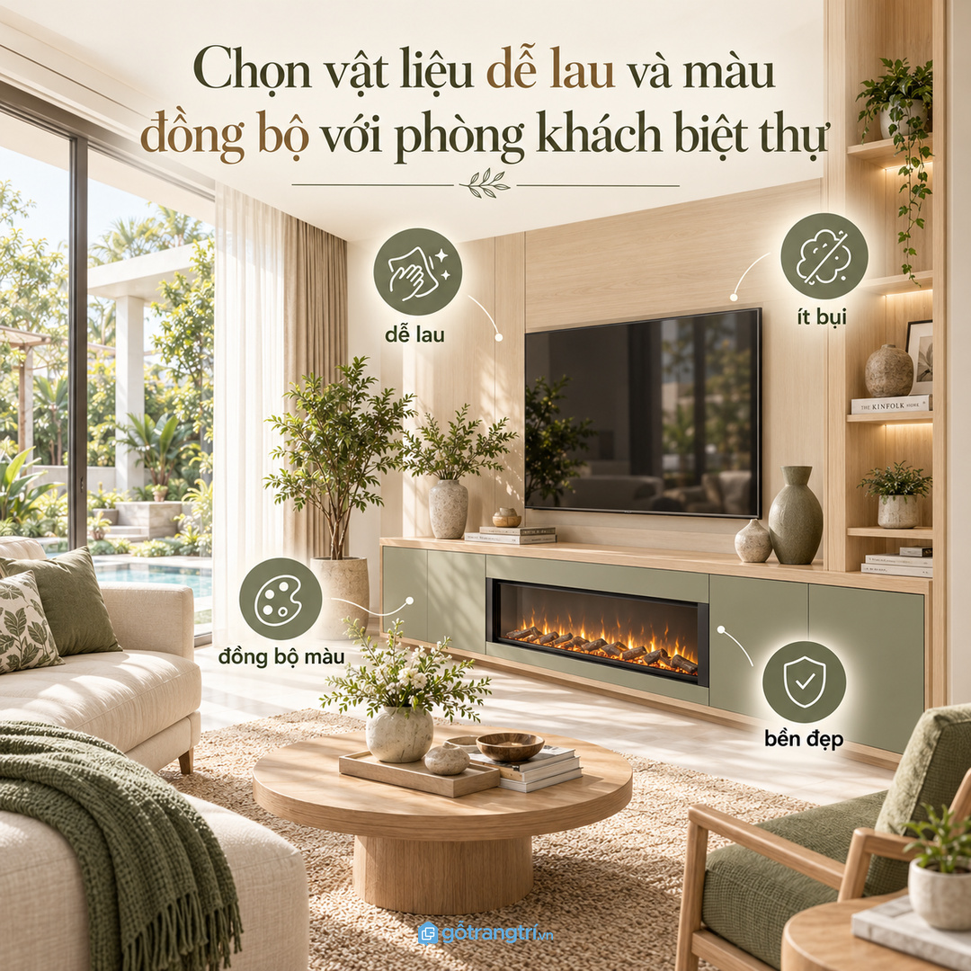 Vật liệu dễ lau giúp khu lò sưởi giữ sạch lâu hơn