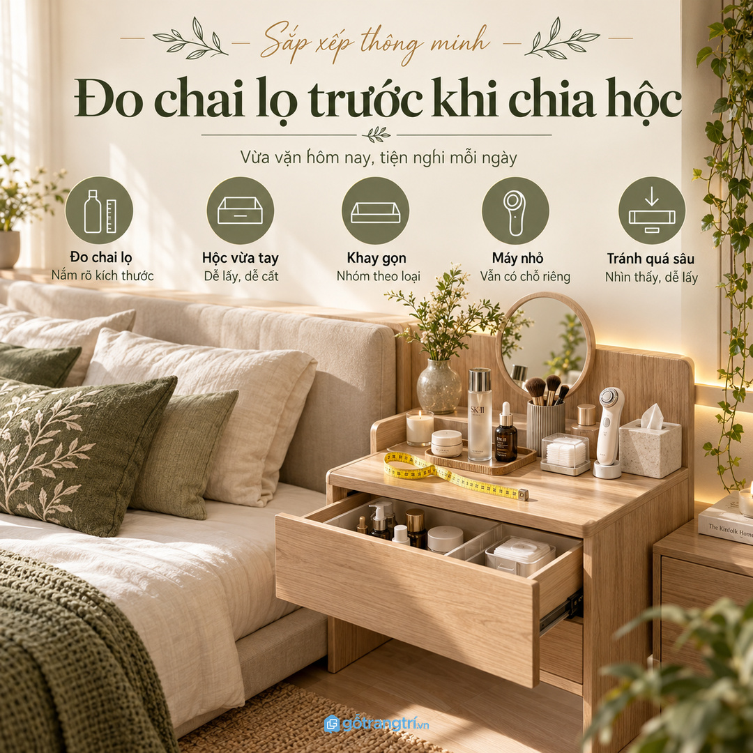 Chia khoang theo thứ tự dùng buổi tối để thao tác nhẹ hơn