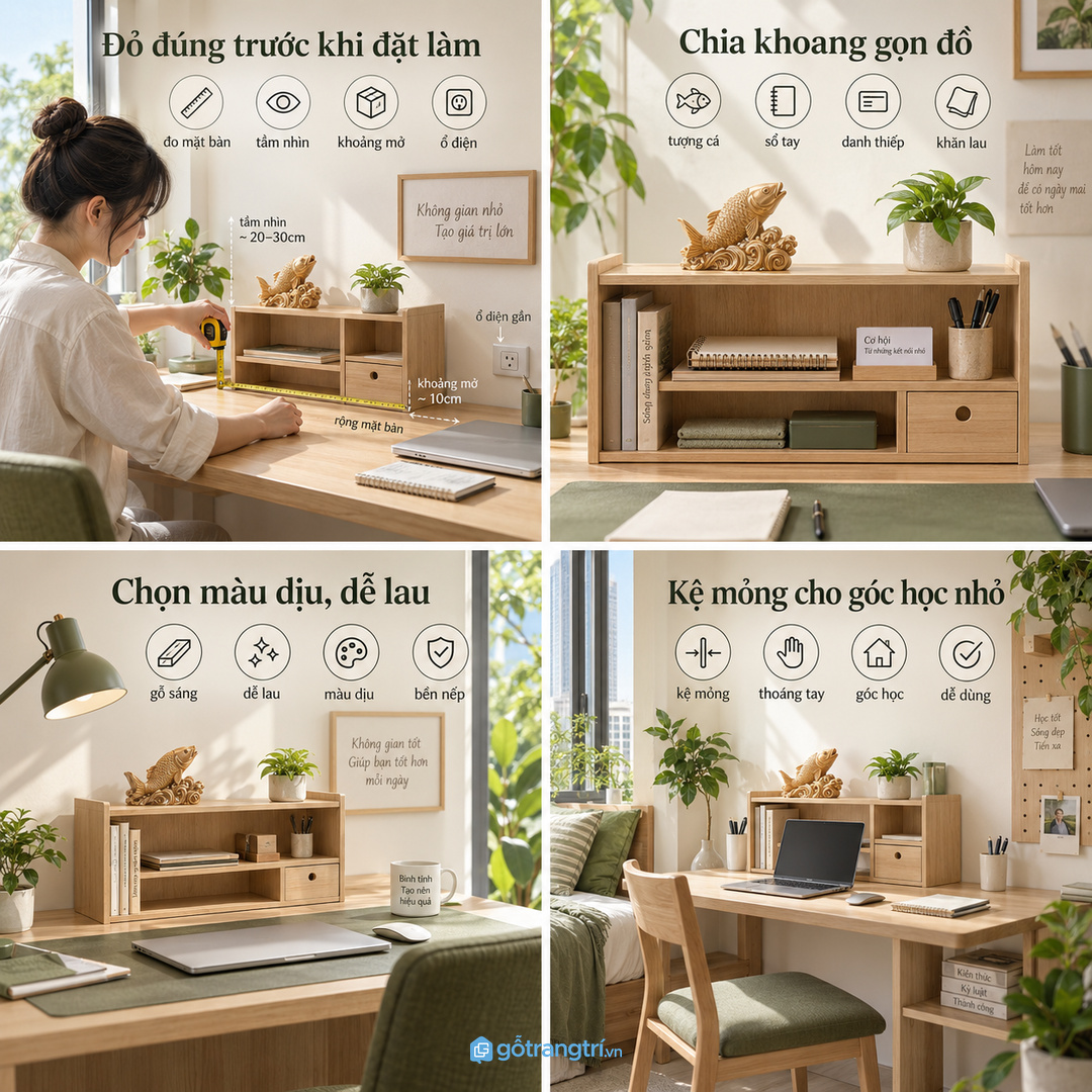 Mặt kệ dễ lau giúp vật phẩm ít bụi và giữ cảm giác trang trọng