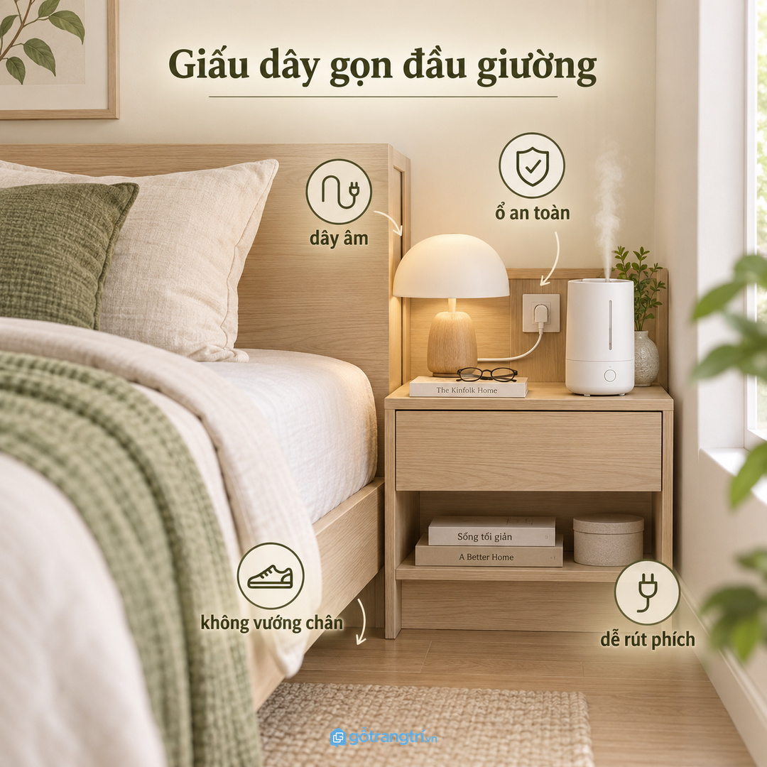 Dây sạc và ổ cắm cần được giấu gọn nhưng vẫn dễ kiểm tra