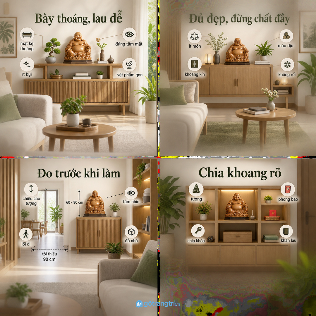 Vật liệu màu gỗ sáng giúp kệ hợp phòng khách và dễ giữ sạch