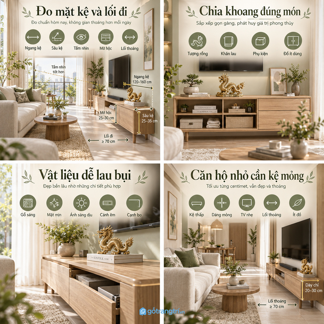 Vật liệu dễ lau và ánh sáng dịu giúp góc phong thủy giữ nếp lâu