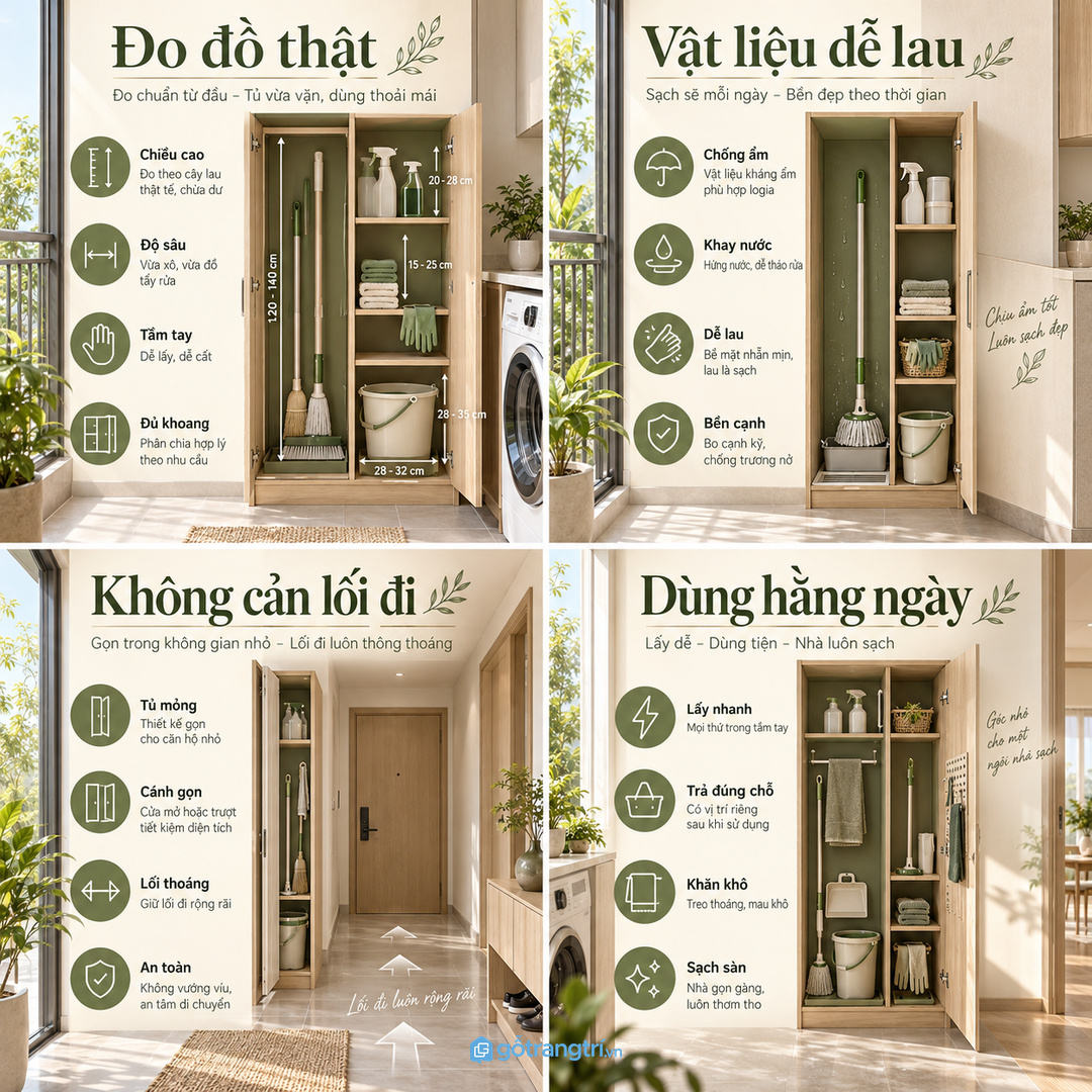 Tủ mỏng cánh gọn giữ lối đi logia không bị chật