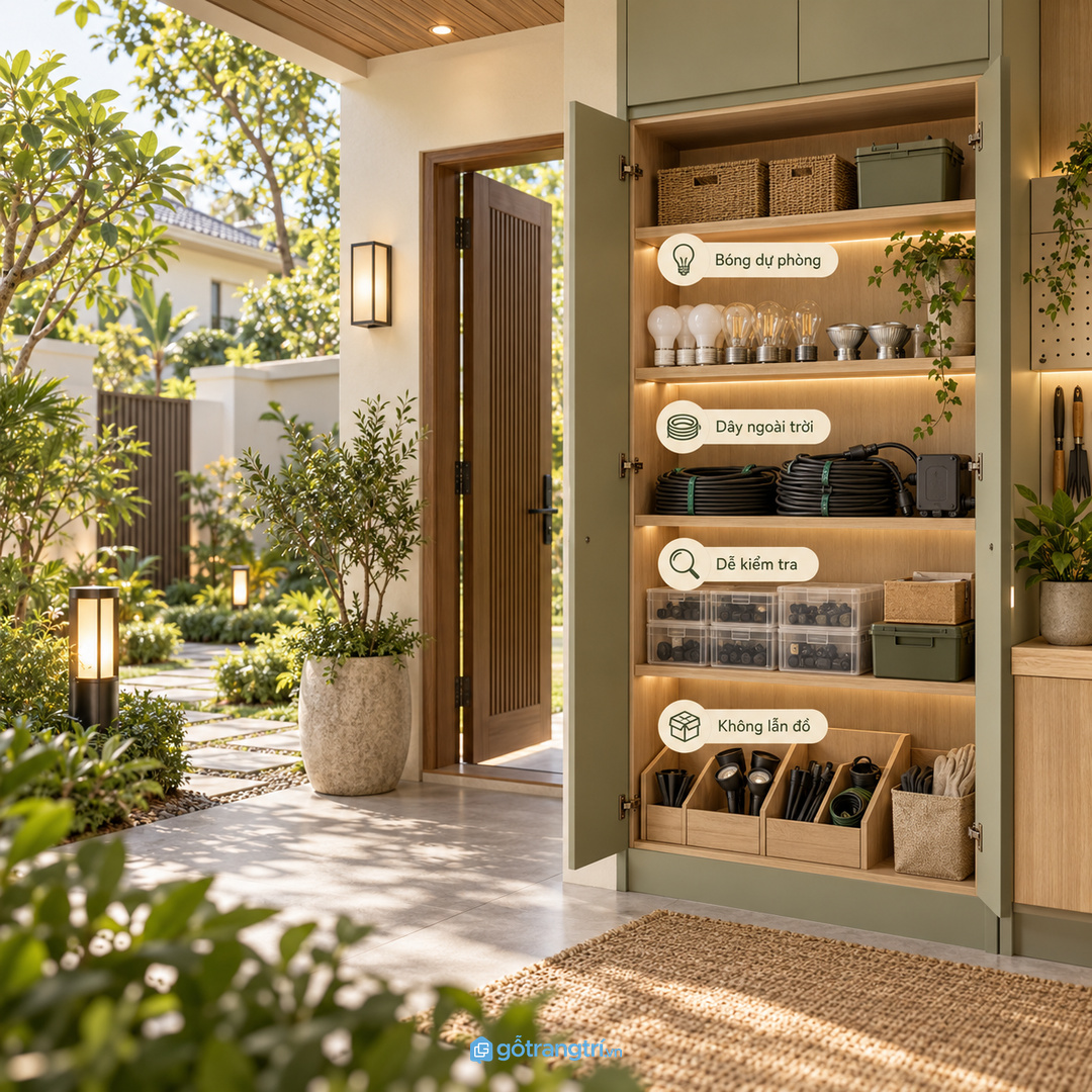 Tủ phụ giấu thiết bị kỹ thuật để sân vườn giữ vẻ gọn sang