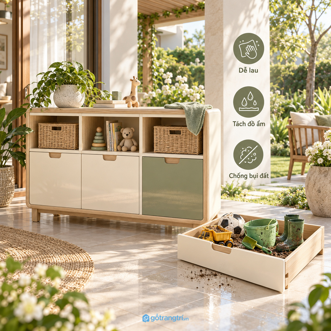 Vật liệu dễ lau giúp tủ sạch hơn khi gặp bụi đất và đồ ẩm