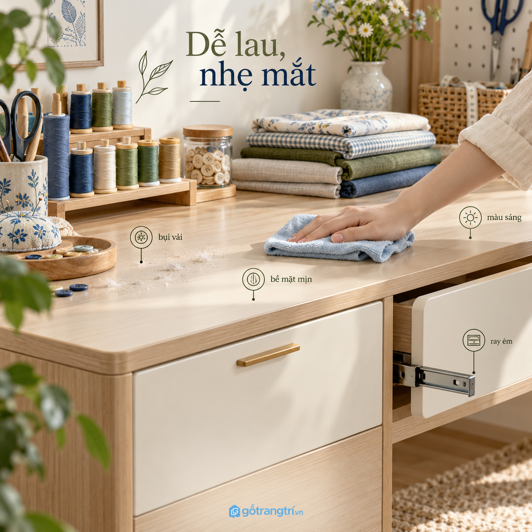 Vật liệu dễ lau giúp góc may vá sạch bụi và bền hơn