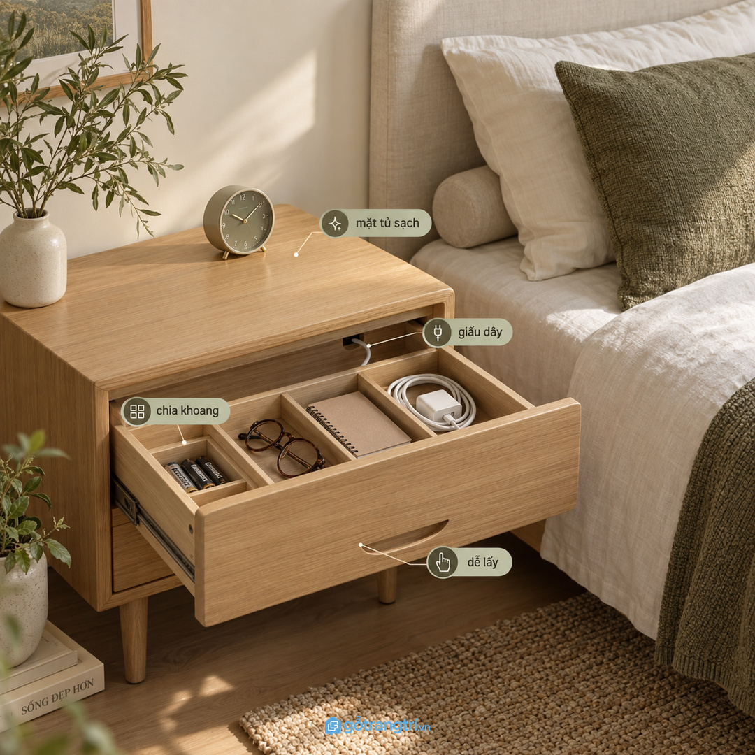 Khoang giấu dây giúp mặt tủ sạch hơn và dễ lau mỗi sáng