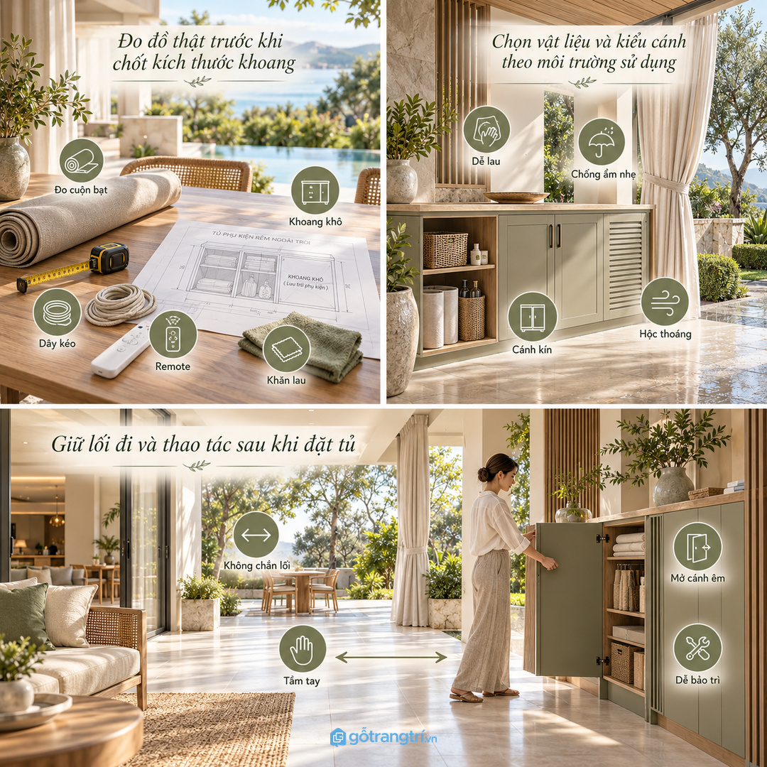 Tủ đặt đúng vị trí giúp mở cánh không chắn lối đi và bảo trì dễ hơn