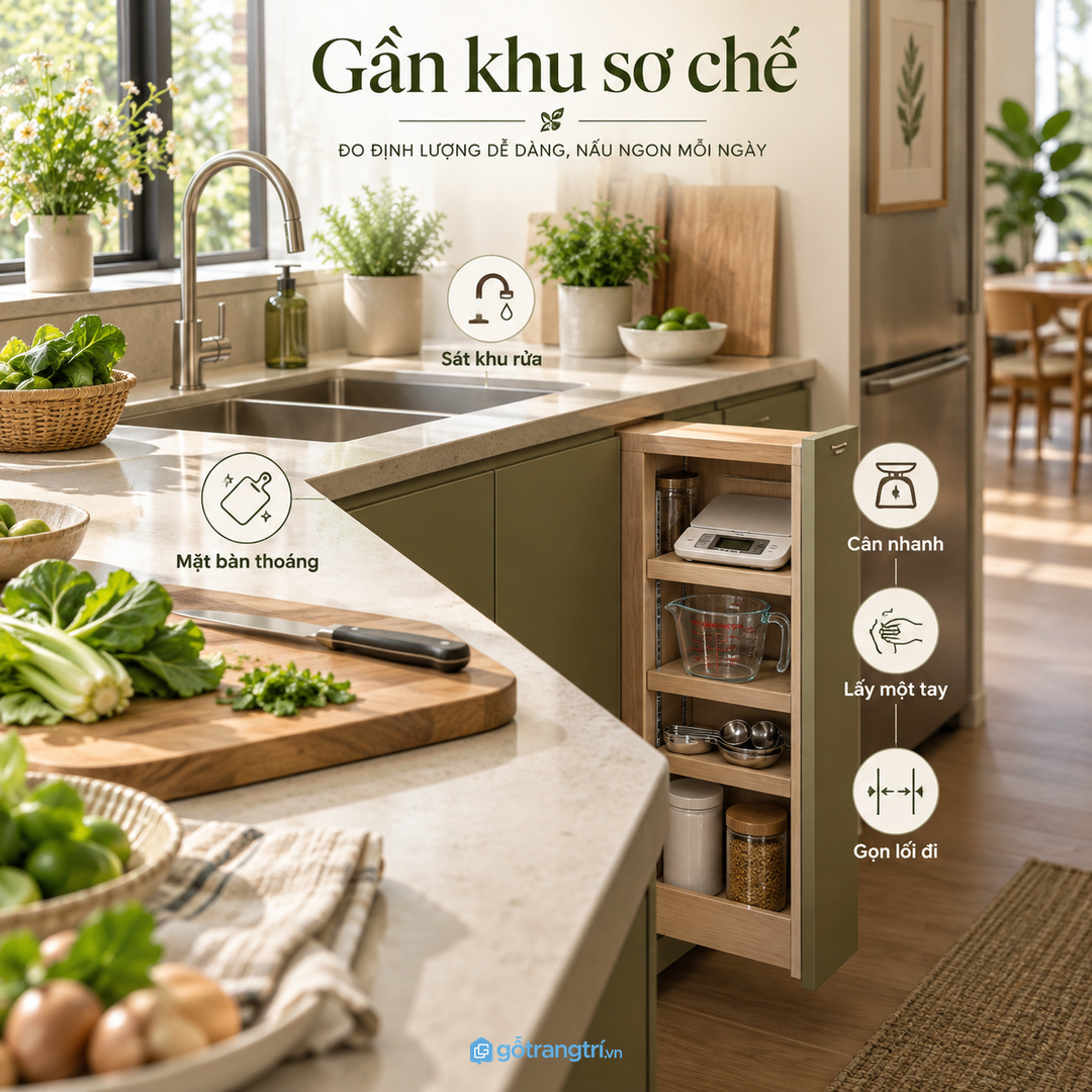 Khay nông và vách chia giúp thìa đong phễu nhỏ muỗng cân dễ nhìn