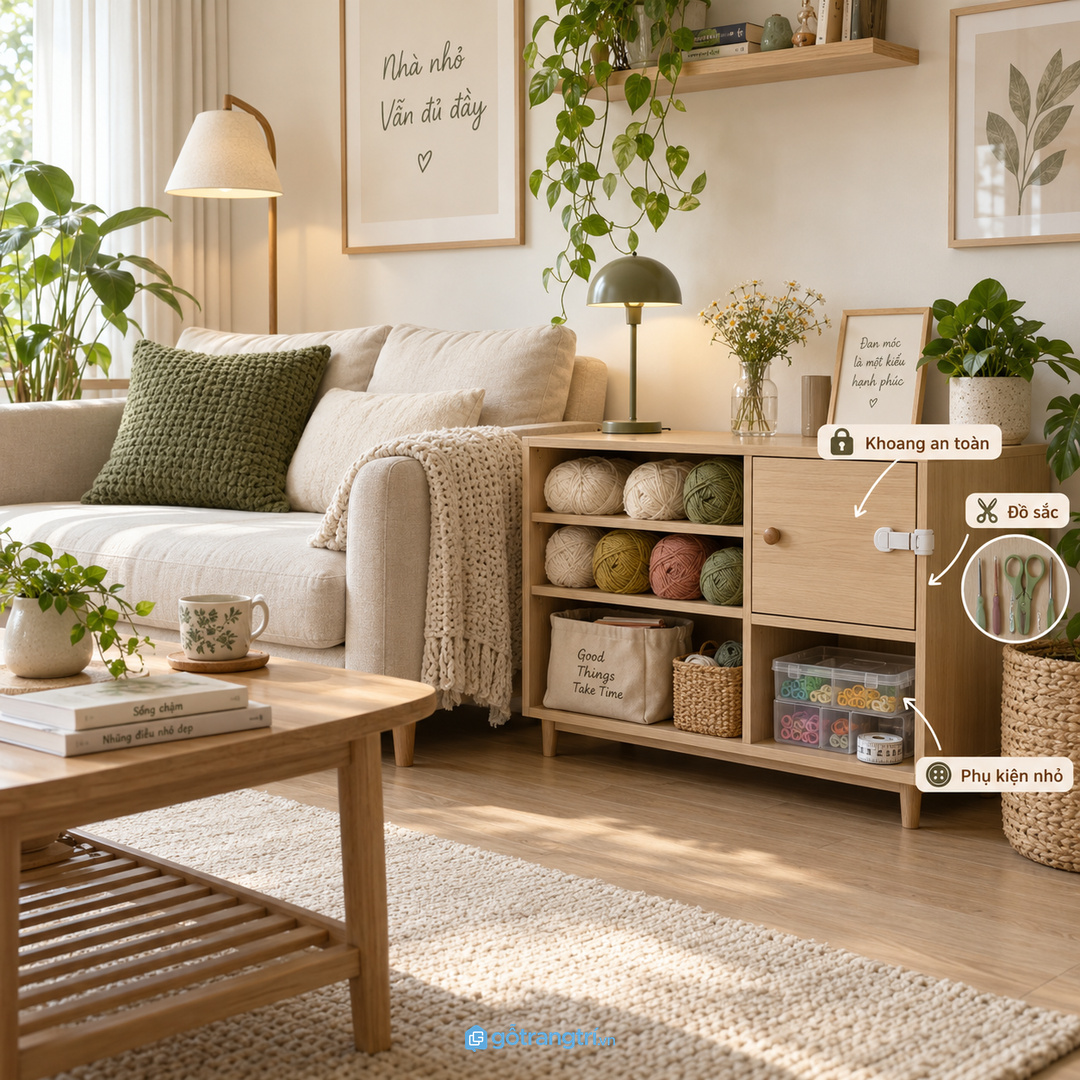 Khoang kín giữ đồ sắc và phụ kiện nhỏ an toàn khi nhà có trẻ