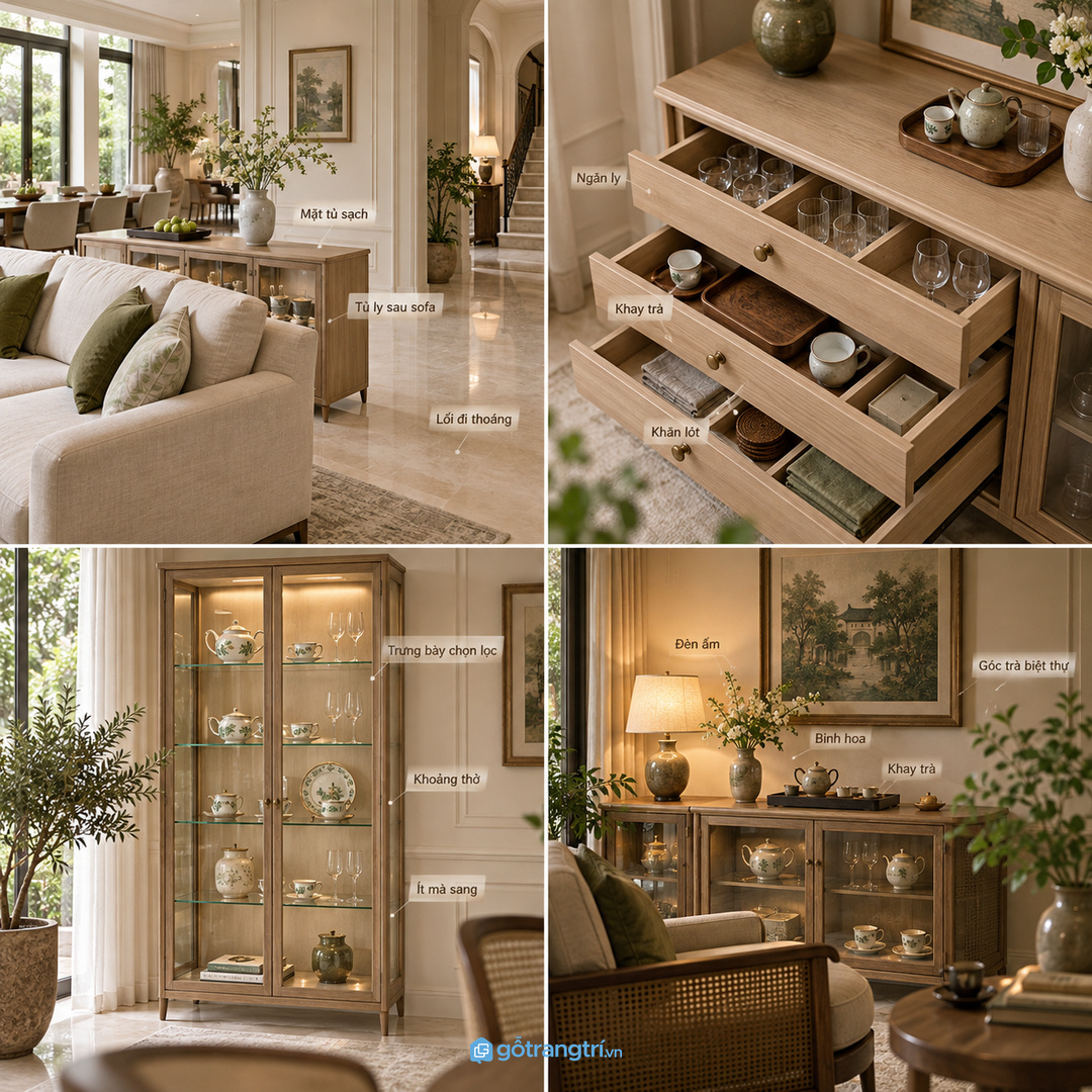 Ánh sáng và decor giúp góc trà có chiều sâu