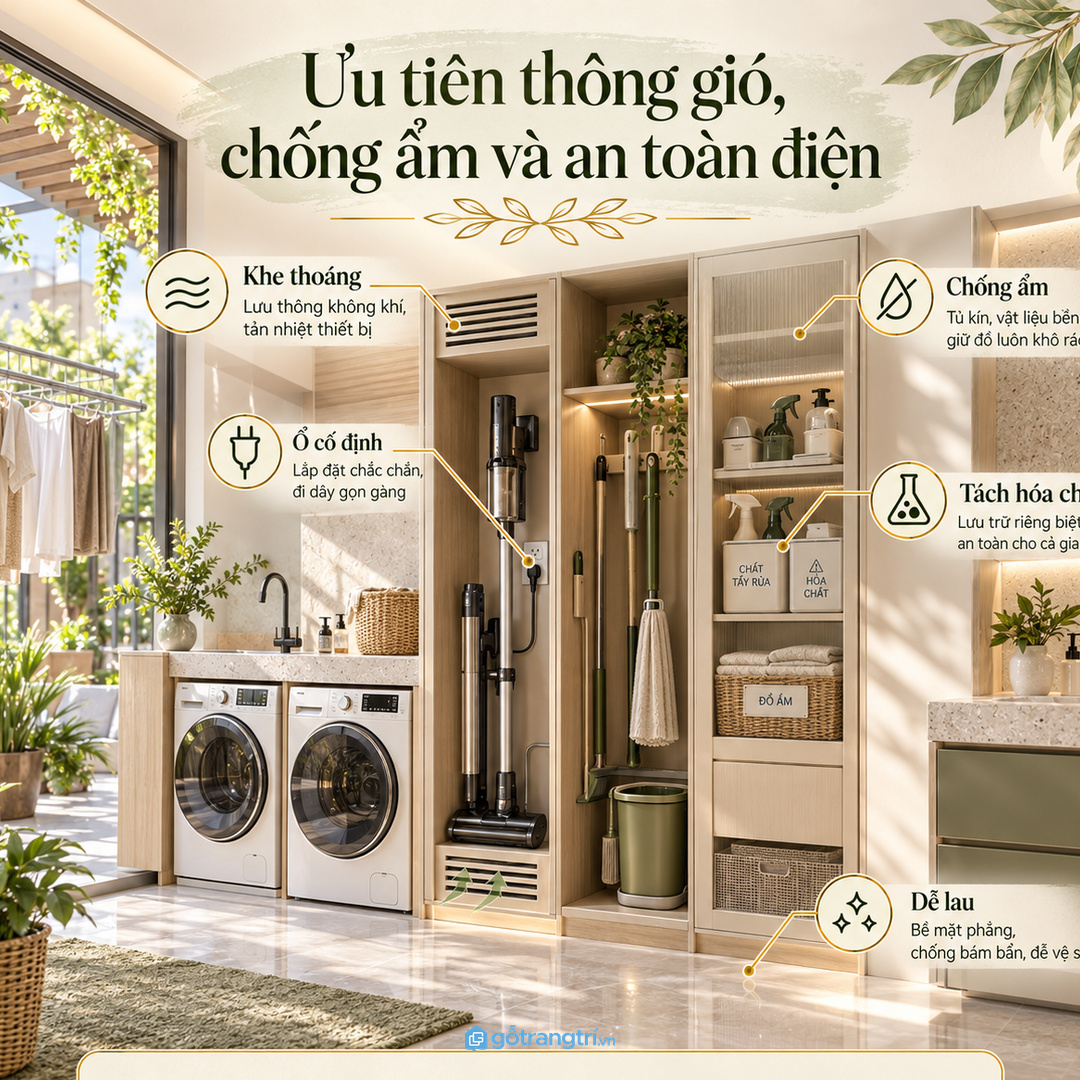 Thông gió và ổ điện an toàn quan trọng hơn việc giấu kín tuyệt đối