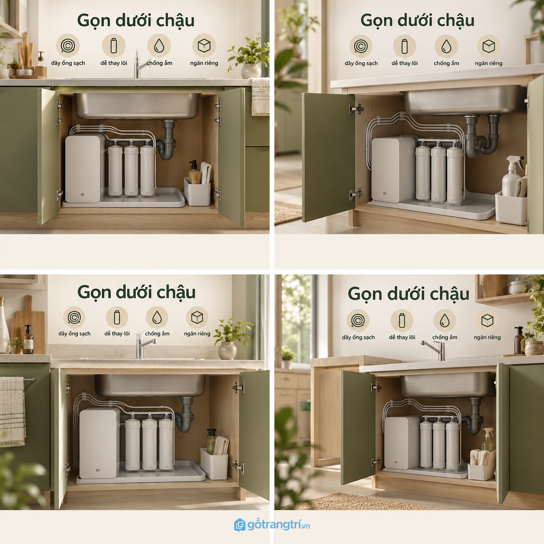 Đặt gần đường nước nhưng vẫn chừa lối thao tác khi thay lõi