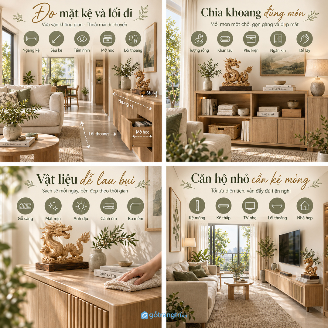 Căn hộ nhỏ hợp kệ thấp mỏng không làm nặng kệ tivi