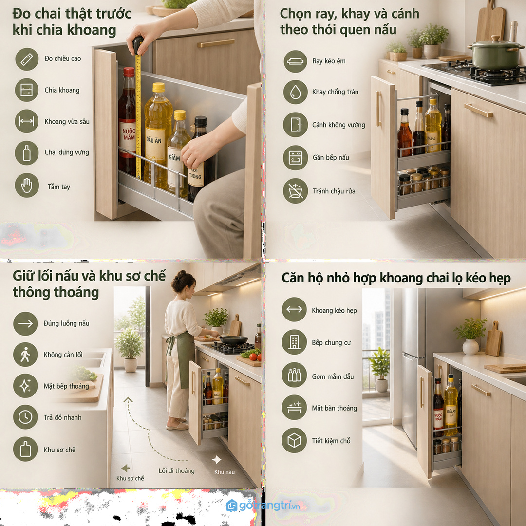 Căn hộ nhỏ hợp khoang kéo hẹp để mặt bàn thoáng hơn