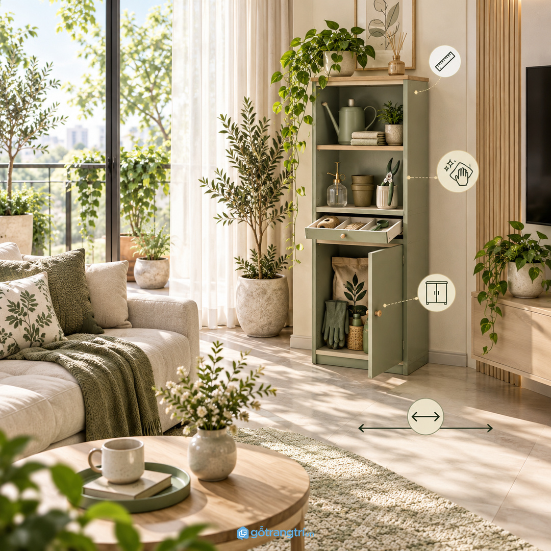 Nhà phố nhỏ nên dùng tủ mỏng tận dụng chiều đứng để không chắn lối đi