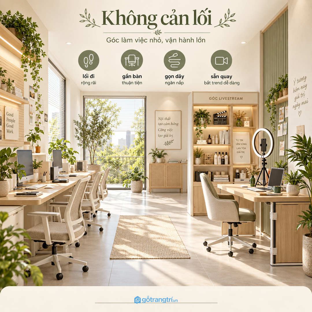 Văn phòng 3 đến 5 người cần trạm quay gần bàn làm việc nhưng không cản lối đi
