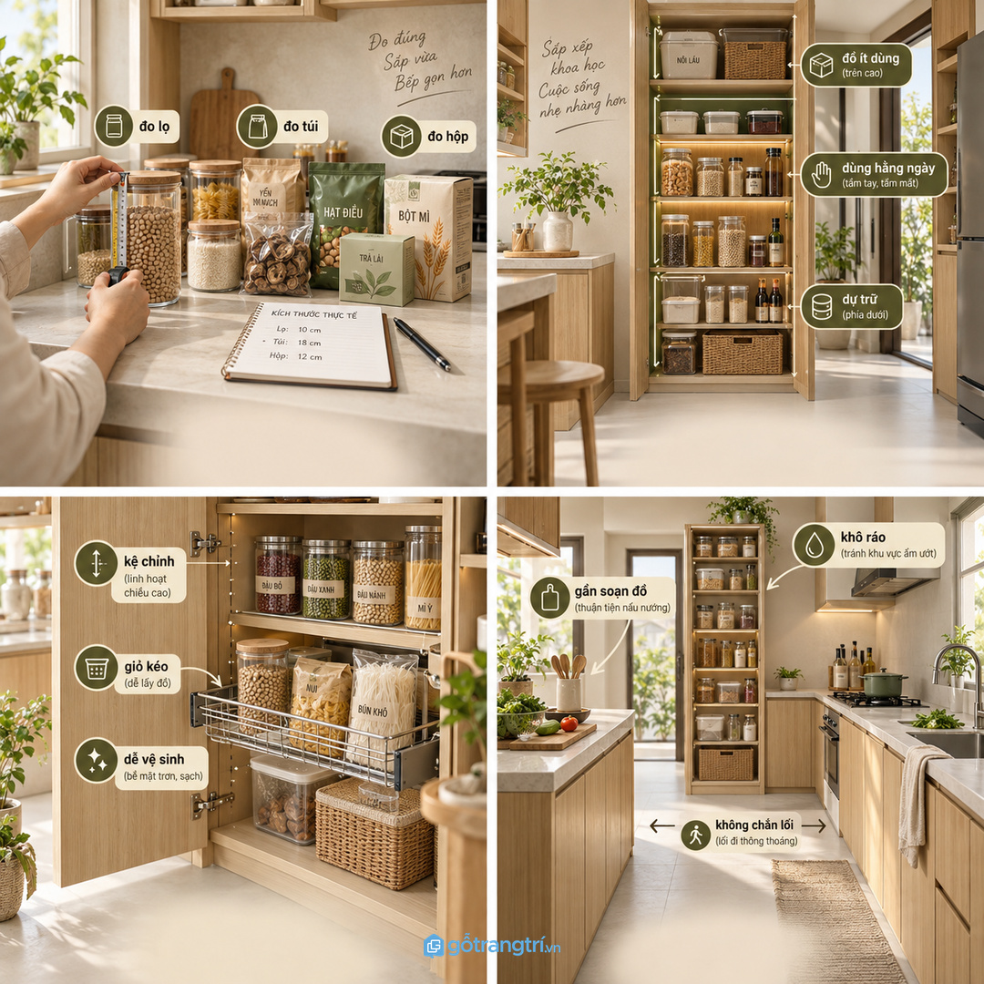 Vị trí tủ nên gần khu soạn đồ nhưng không chắn lối đi