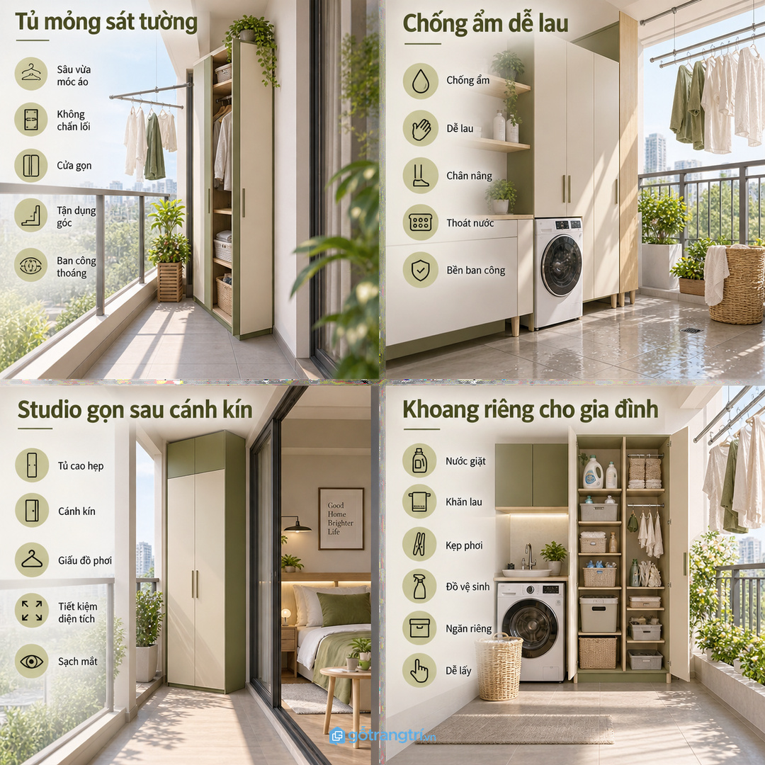 Căn hộ gia đình cần khoang riêng cho nước giặt khăn lau kẹp phơi và đồ vệ sinh