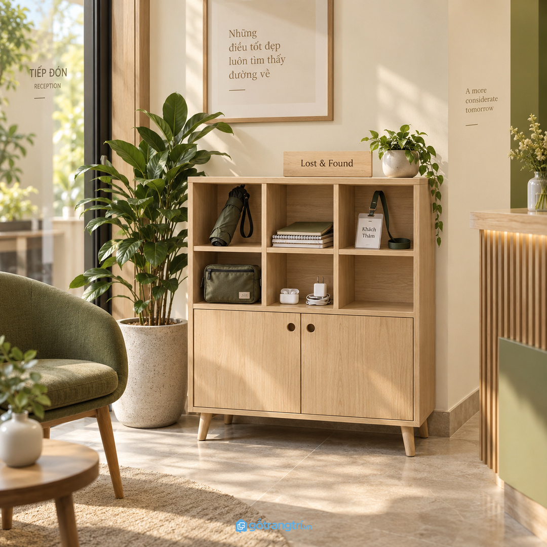 Tủ nên gần lễ tân hoặc phòng họp nhưng không cản lối đi và hướng mở cánh