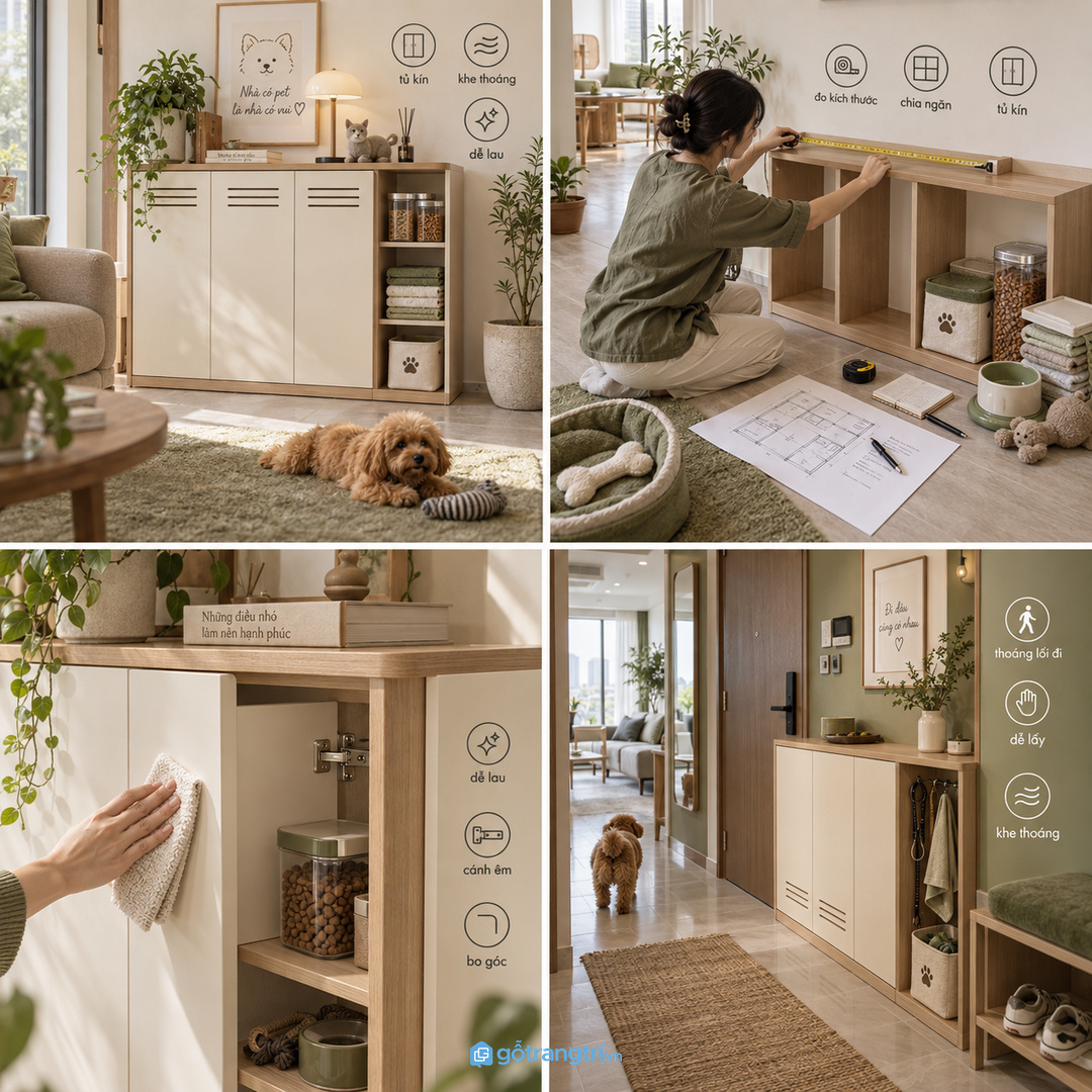 Căn hộ studio hợp tủ thấp gọn có thể kiêm ghế hoặc kệ decor