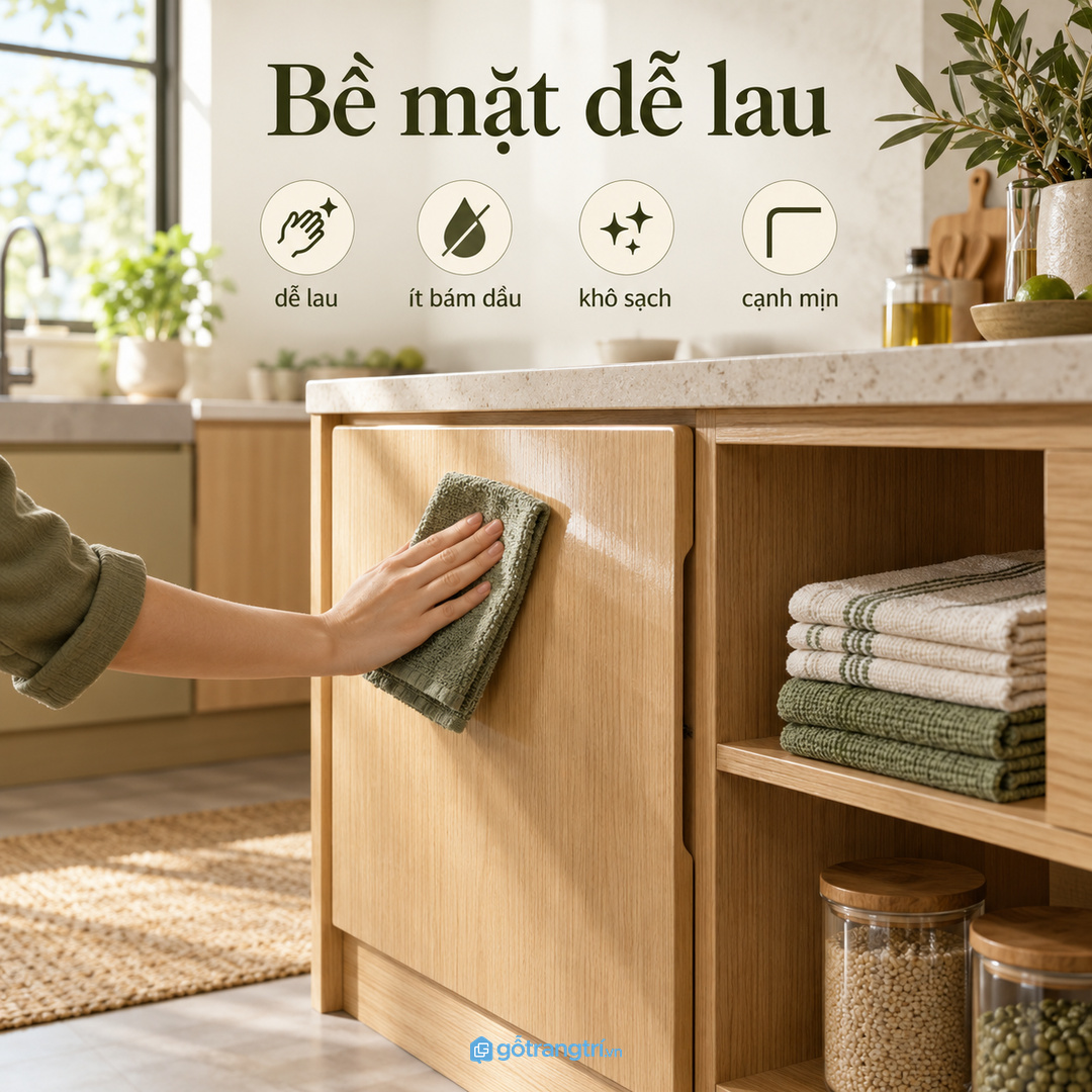 Vật liệu dễ lau giúp khoang khăn sạch hơn khi gặp dầu mỡ và hơi nước