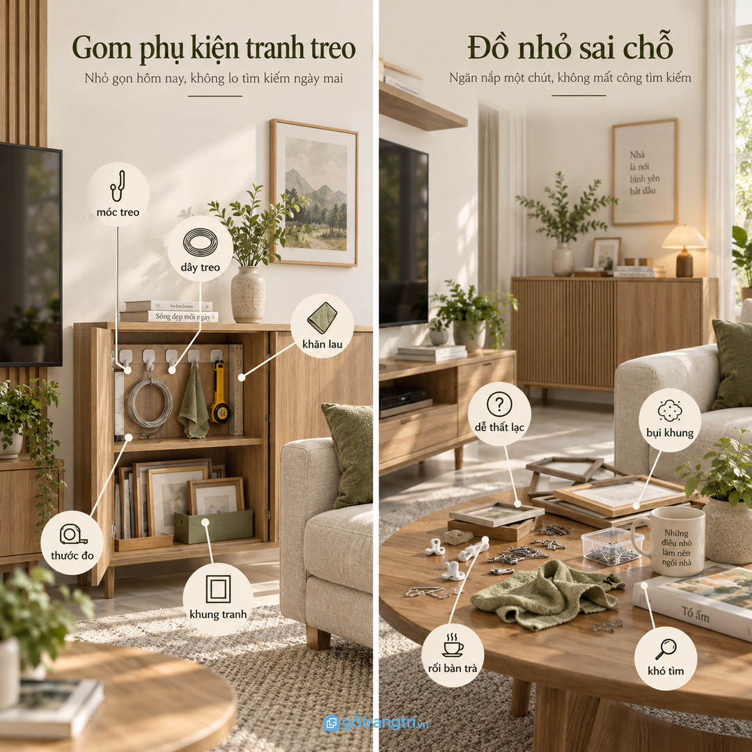 Căn hộ nhỏ hợp tủ áp tường cạnh kệ tivi hoặc hộc phụ dưới console