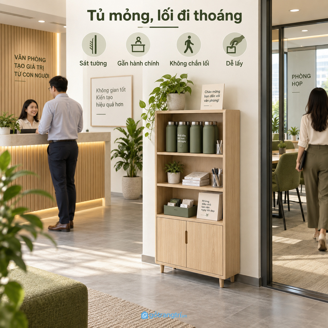 Văn phòng nhỏ cần tủ mỏng gọn đặt gần quầy hành chính hoặc phòng họp
