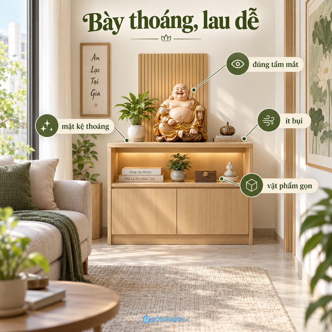 Nhà phố cần góc bày sáng thoáng nhưng không cản lối đi