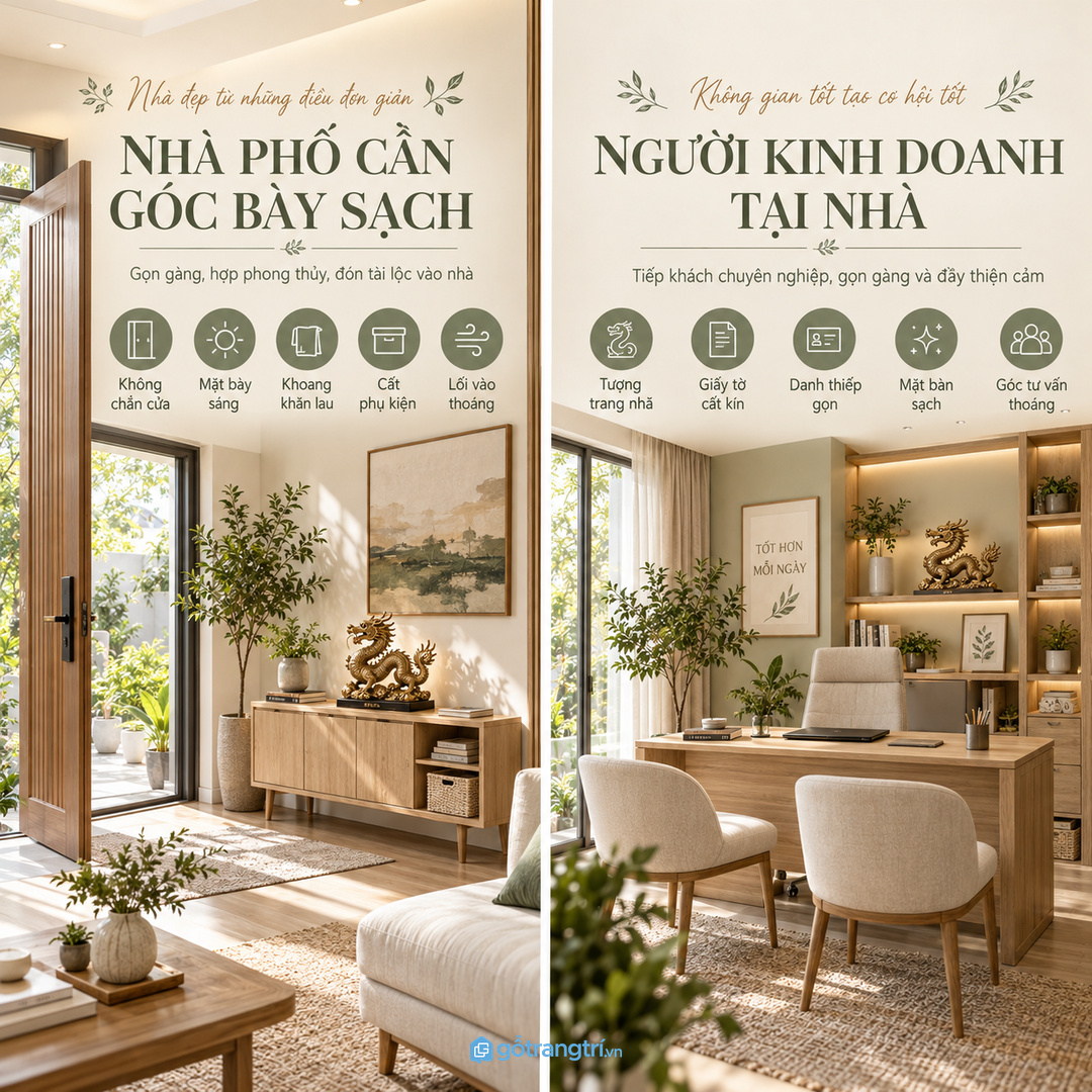 Nhà phố cần góc bày sạch sáng và không chắn cửa phòng khách