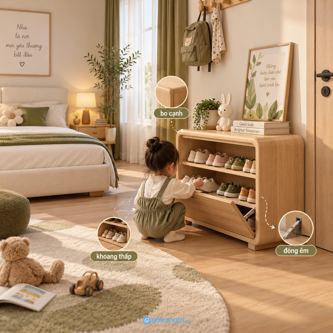 Gia đình có trẻ nhỏ nên chọn cạnh bo và khoang thấp dễ lấy