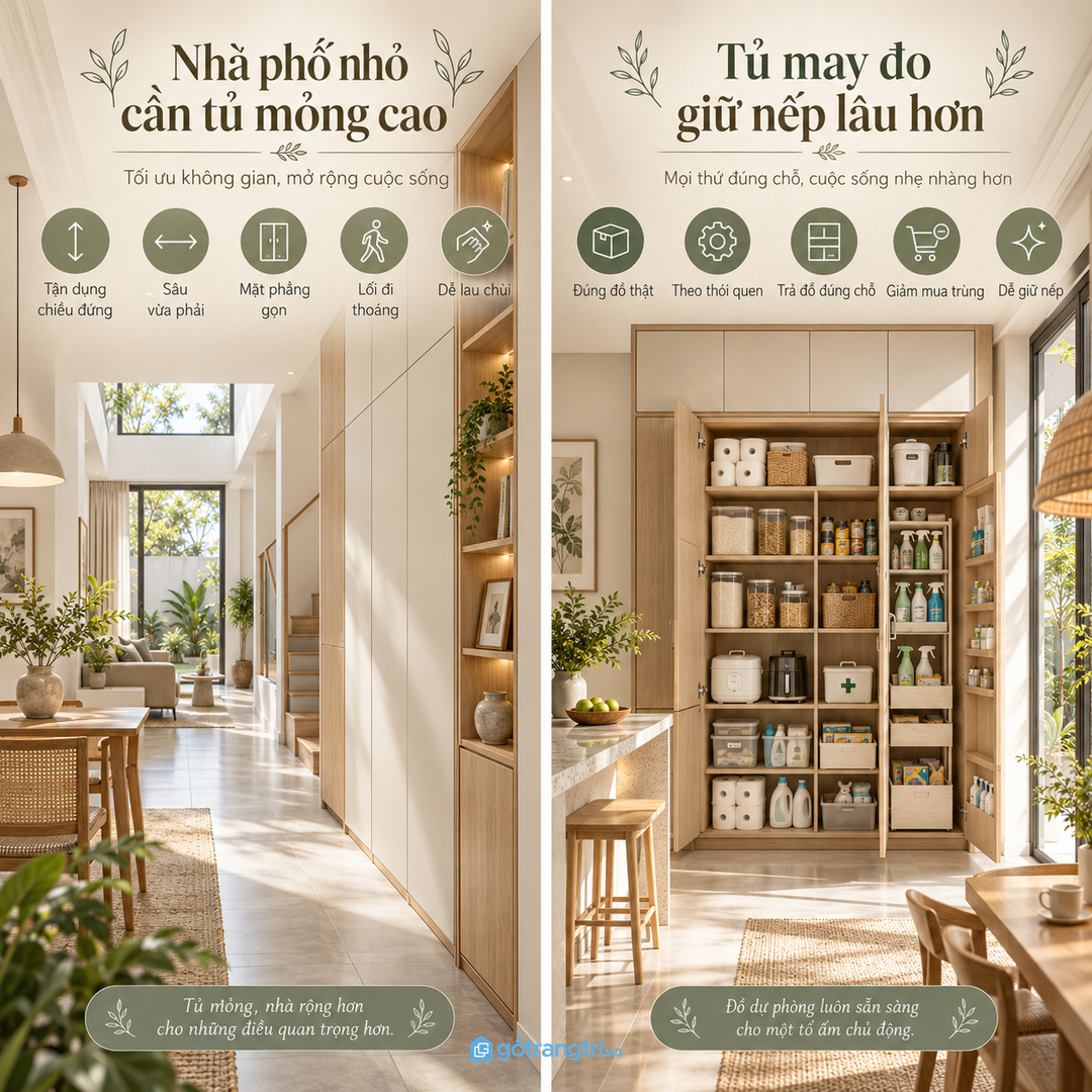 Nhà phố nhiều tầng nên đặt tủ ở vị trí cả nhà dễ nhớ
