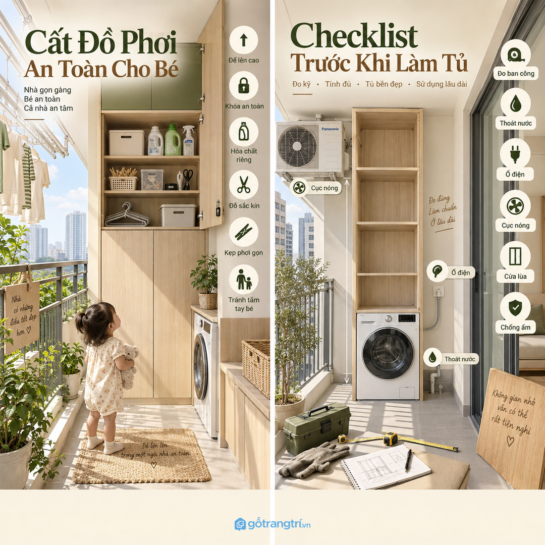 Nhà có trẻ nhỏ nên cất kẹp phơi nước giặt và đồ sắc lên cao an toàn