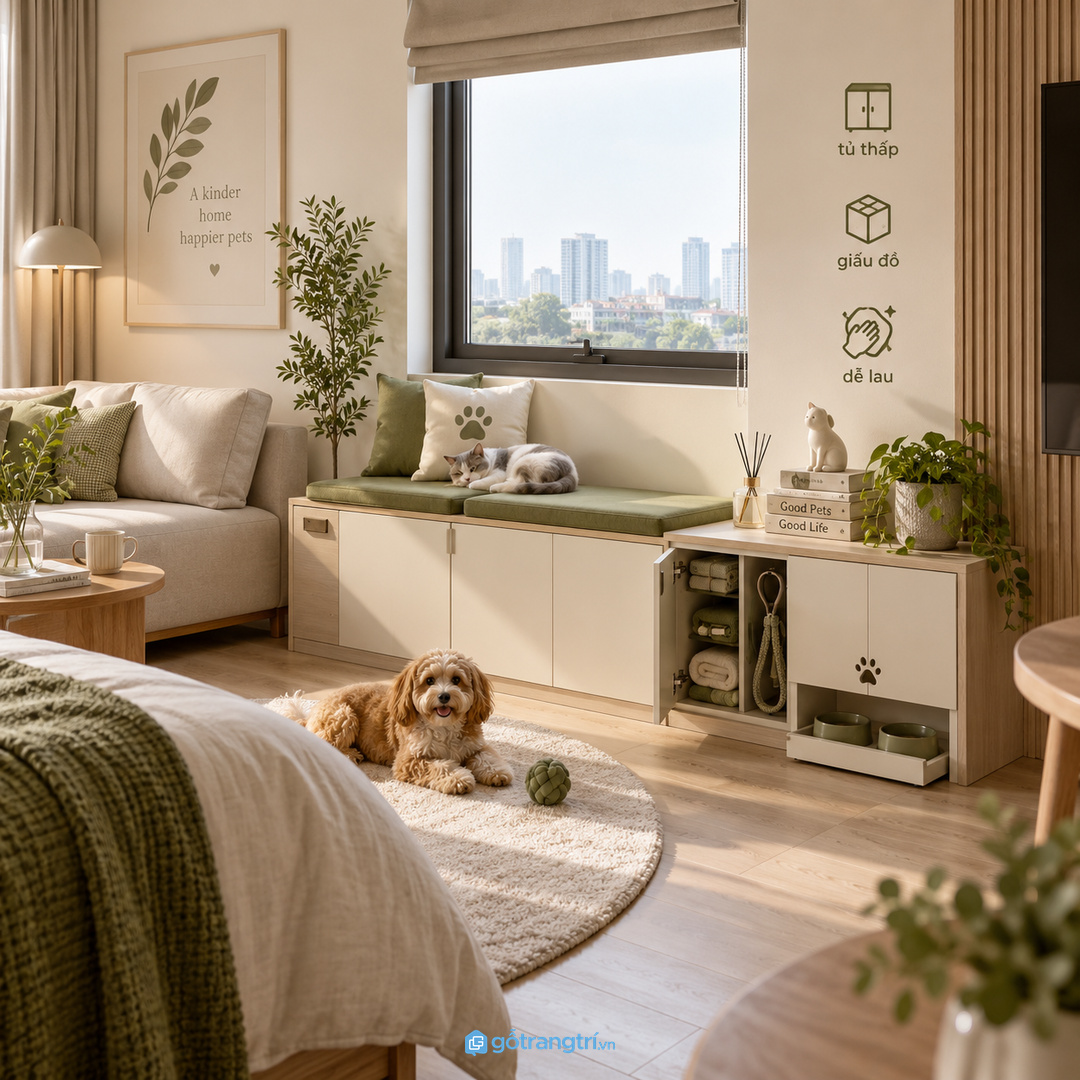 Gia đình có chó mèo nên chia khoang theo từng nhóm đồ