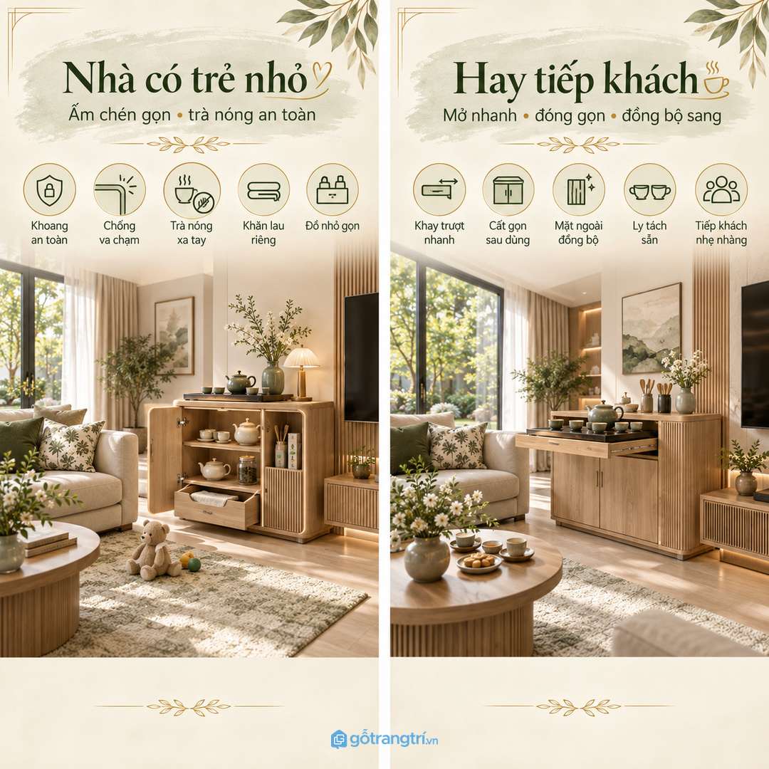 Nhà có trẻ nhỏ cần tách ly cốc khay nặng và đồ dễ vỡ lên khoang an toàn
