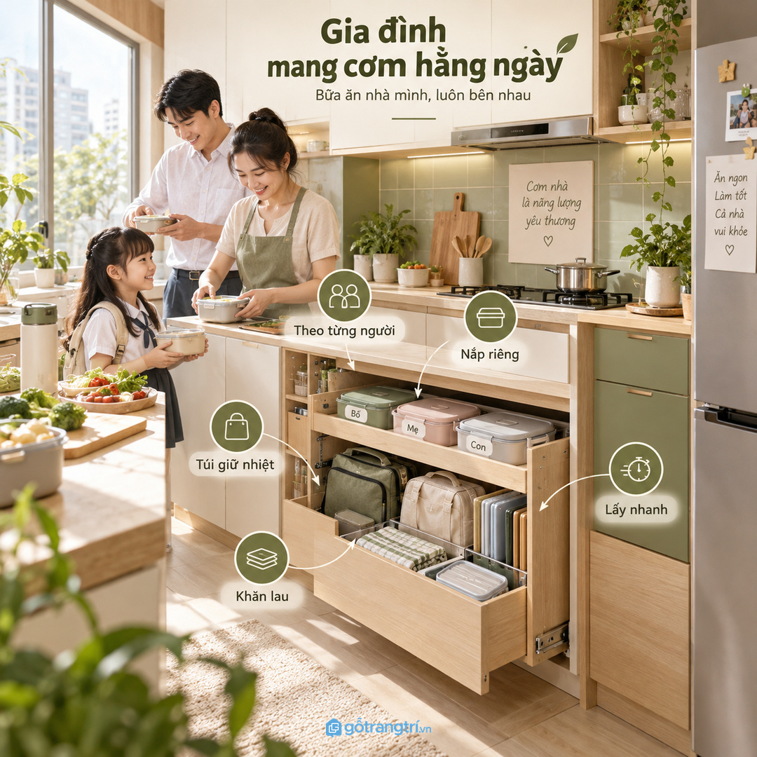 Người hay mang cơm cần khoang lấy nhanh cho hộp cơm và nắp