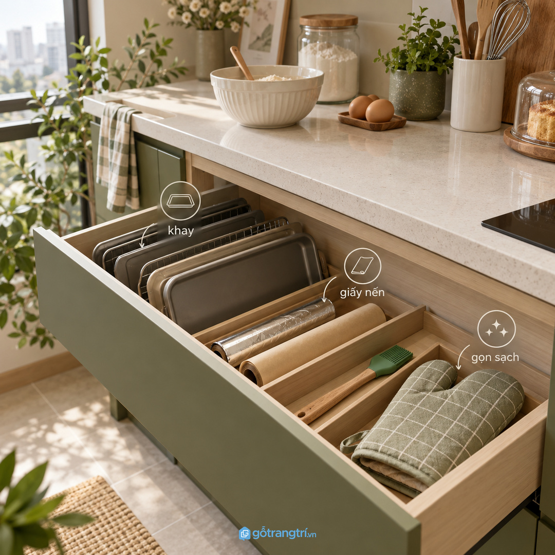 Bếp hay nướng bánh cần khoang đứng cho khay và giấy nến