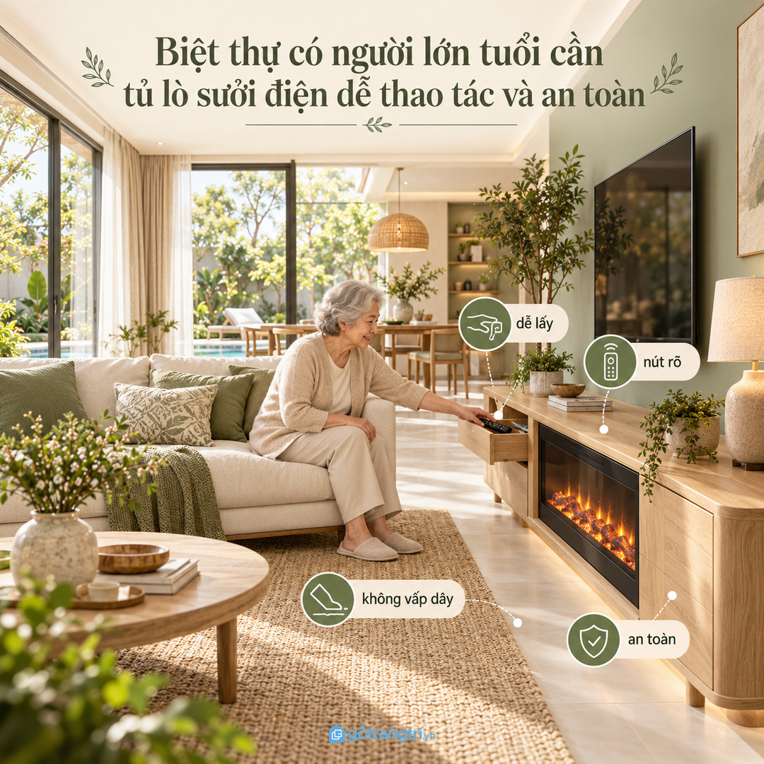 Người lớn tuổi cần remote vừa tầm và dây điện không vướng lối đi