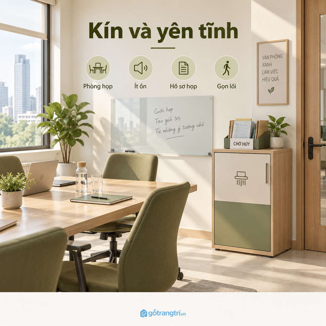 Phòng họp nhỏ cần tủ hủy giấy kín và ít tiếng ồn