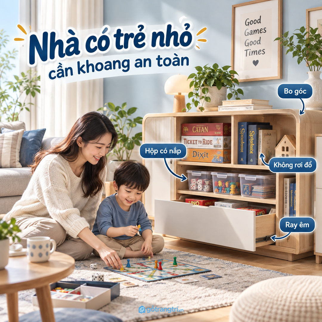 Nhà có trẻ nhỏ cần khoang an toàn cho token nhỏ và hộp nặng