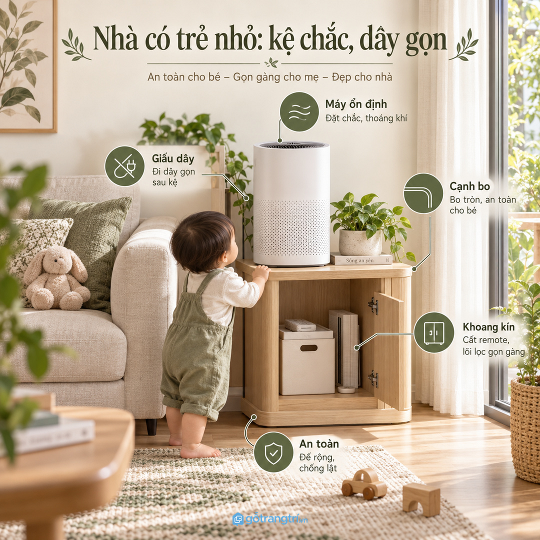Căn hộ có trẻ nhỏ cần ưu tiên an toàn dây ẩn khoang kín và máy đứng ổn định